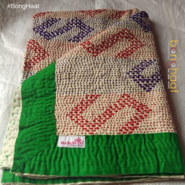 Hand woven Pure Cotton Kantha for Babies (Blue & Green)
